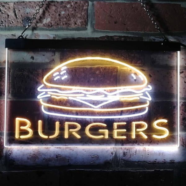 ADVPRO Hamburgers Burgers Fast Food Shop Open Dual Color LED Neon Sign st6-i3149 - White & Yellow