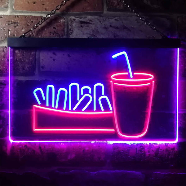 ADVPRO Fries and Drinks Fast Food Dual Color LED Neon Sign st6-i3151 - Red & Blue