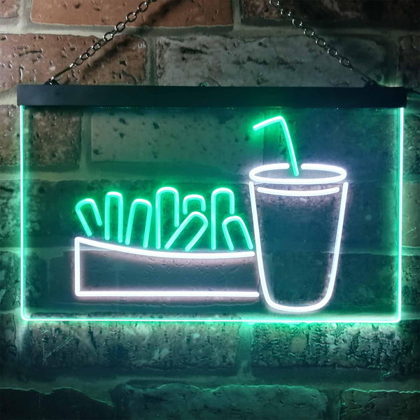ADVPRO Fries and Drinks Fast Food Dual Color LED Neon Sign st6-i3151 - White & Green
