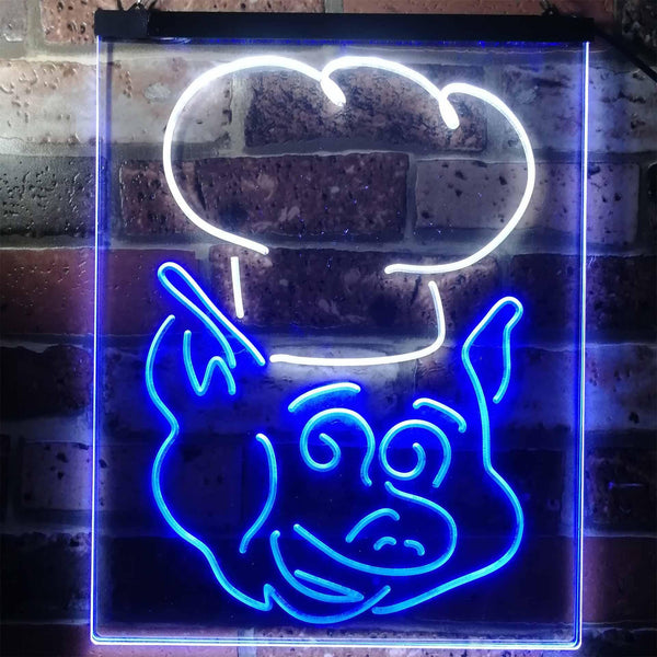 ADVPRO BBQ Pig Restaurant Food Open Shop  Dual Color LED Neon Sign st6-i3152 - White & Blue