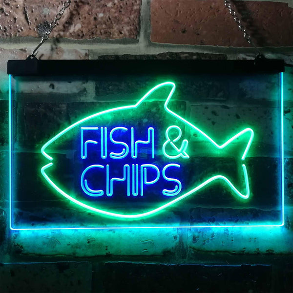 ADVPRO Fish & Chips Fast Food Open Display Dual Color LED Neon Sign st6-i3155 - Green & Blue