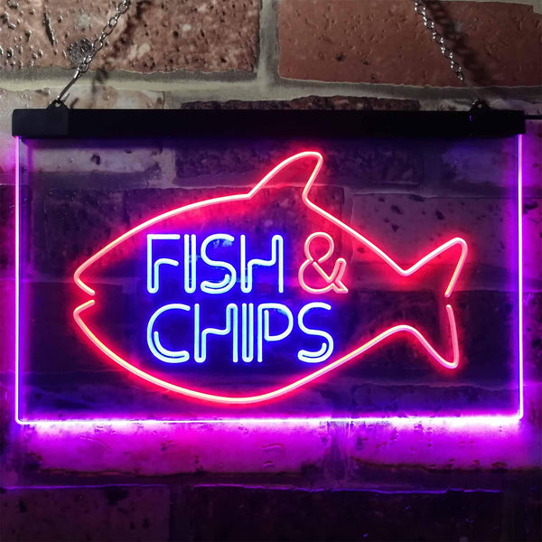ADVPRO Fish & Chips Fast Food Open Display Dual Color LED Neon Sign st6-i3155 - Red & Blue