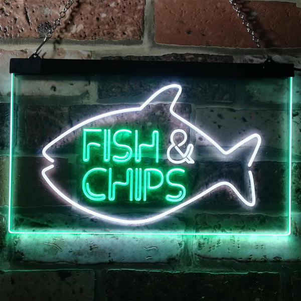 ADVPRO Fish & Chips Fast Food Open Display Dual Color LED Neon Sign st6-i3155 - White & Green