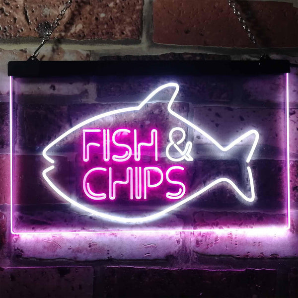ADVPRO Fish & Chips Fast Food Open Display Dual Color LED Neon Sign st6-i3155 - White & Purple