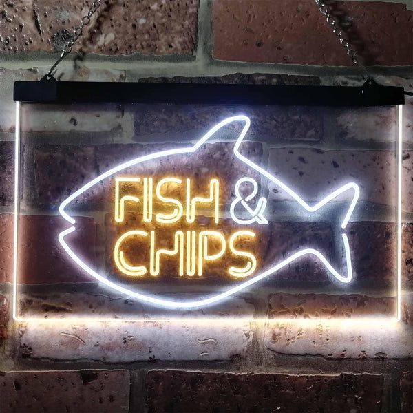 ADVPRO Fish & Chips Fast Food Open Display Dual Color LED Neon Sign st6-i3155 - White & Yellow