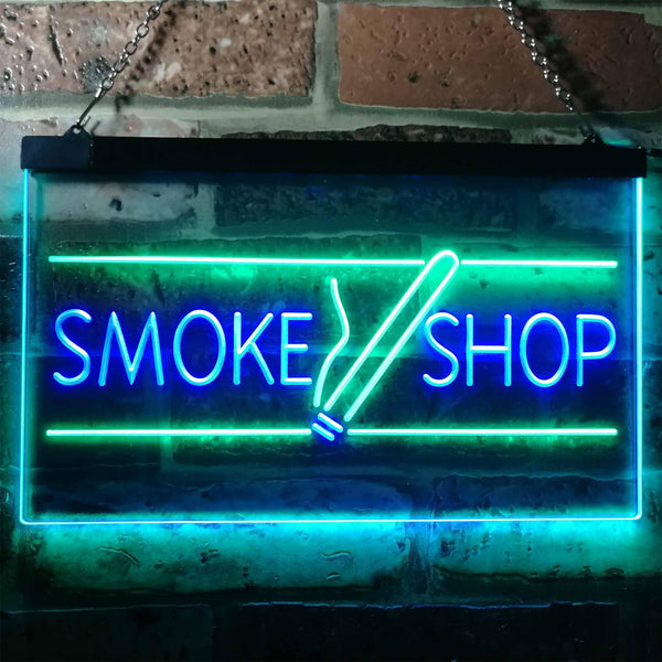 ADVPRO Smoke Shop Cigarettes Cigar Shop Open Dual Color LED Neon Sign st6-i3159 - Green & Blue