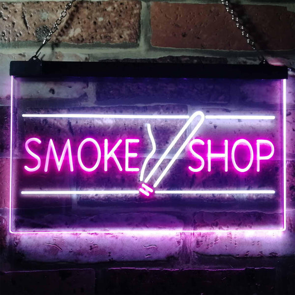 ADVPRO Smoke Shop Cigarettes Cigar Shop Open Dual Color LED Neon Sign st6-i3159 - White & Purple