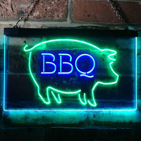 ADVPRO BBQ Pig Restaurant Open Display Dual Color LED Neon Sign st6-i3161 - Green & Blue