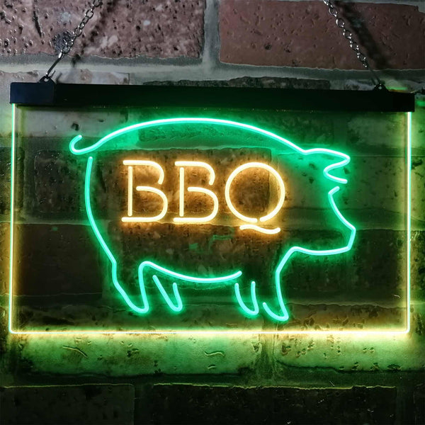 ADVPRO BBQ Pig Restaurant Open Display Dual Color LED Neon Sign st6-i3161 - Green & Yellow