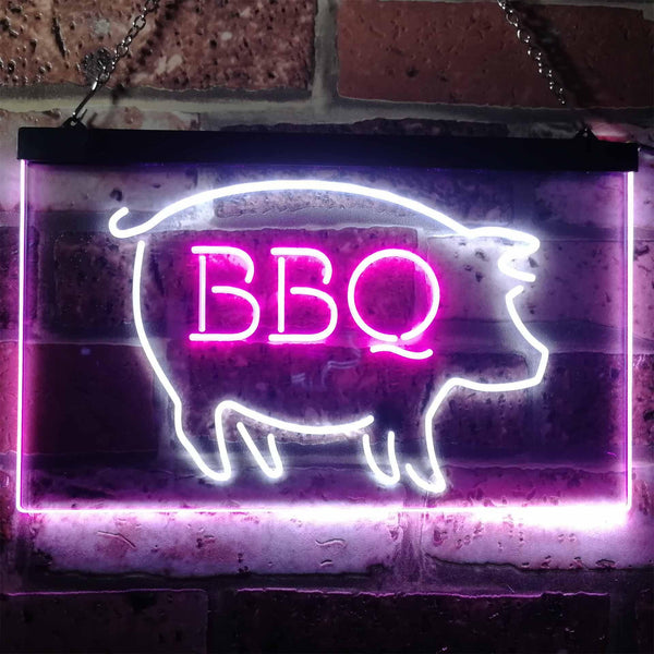 ADVPRO BBQ Pig Restaurant Open Display Dual Color LED Neon Sign st6-i3161 - White & Purple