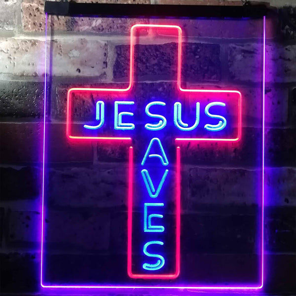 ADVPRO Jesus Saves Cross Wall Plaque Housewarming Gifts  Dual Color LED Neon Sign st6-i3162 - Blue & Red