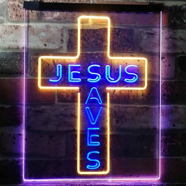 ADVPRO Jesus Saves Cross Wall Plaque Housewarming Gifts  Dual Color LED Neon Sign st6-i3162 - Blue & Yellow
