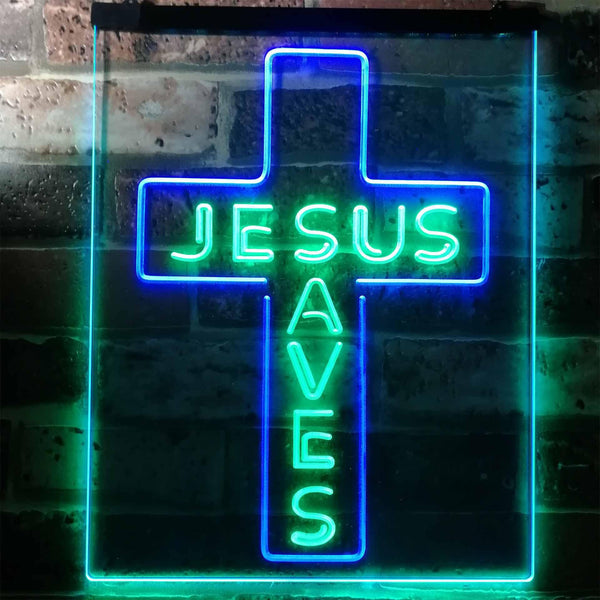 ADVPRO Jesus Saves Cross Wall Plaque Housewarming Gifts  Dual Color LED Neon Sign st6-i3162 - Green & Blue