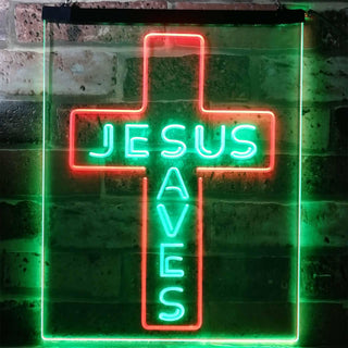 ADVPRO Jesus Saves Cross Wall Plaque Housewarming Gifts  Dual Color LED Neon Sign st6-i3162 - Green & Red