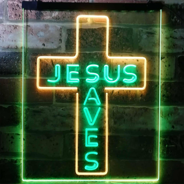 ADVPRO Jesus Saves Cross Wall Plaque Housewarming Gifts  Dual Color LED Neon Sign st6-i3162 - Green & Yellow