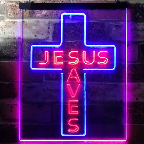 ADVPRO Jesus Saves Cross Wall Plaque Housewarming Gifts  Dual Color LED Neon Sign st6-i3162 - Red & Blue