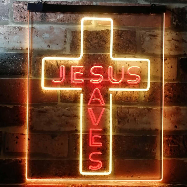 ADVPRO Jesus Saves Cross Wall Plaque Housewarming Gifts  Dual Color LED Neon Sign st6-i3162 - Red & Yellow