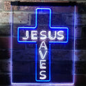ADVPRO Jesus Saves Cross Wall Plaque Housewarming Gifts  Dual Color LED Neon Sign st6-i3162 - White & Blue