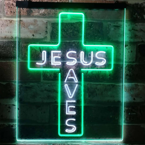 ADVPRO Jesus Saves Cross Wall Plaque Housewarming Gifts  Dual Color LED Neon Sign st6-i3162 - White & Green
