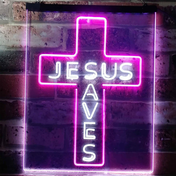 ADVPRO Jesus Saves Cross Wall Plaque Housewarming Gifts  Dual Color LED Neon Sign st6-i3162 - White & Purple