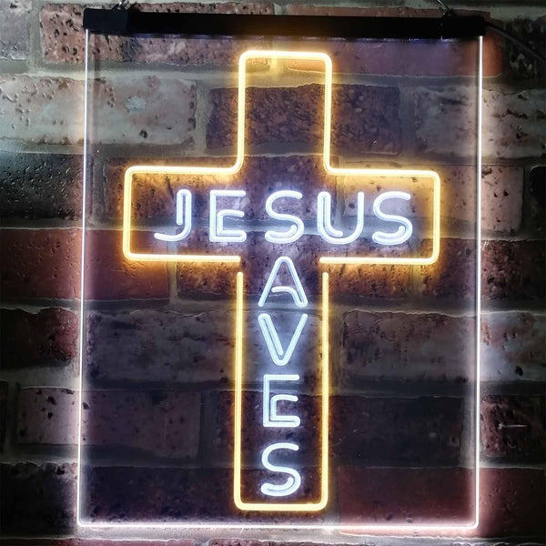 ADVPRO Jesus Saves Cross Wall Plaque Housewarming Gifts  Dual Color LED Neon Sign st6-i3162 - White & Yellow