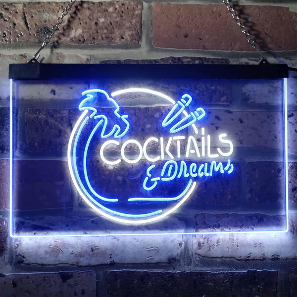 ADVPRO Cocktails & Dreams Bar Pub Club Dual Color LED Neon Sign st6-i3163 - White & Blue