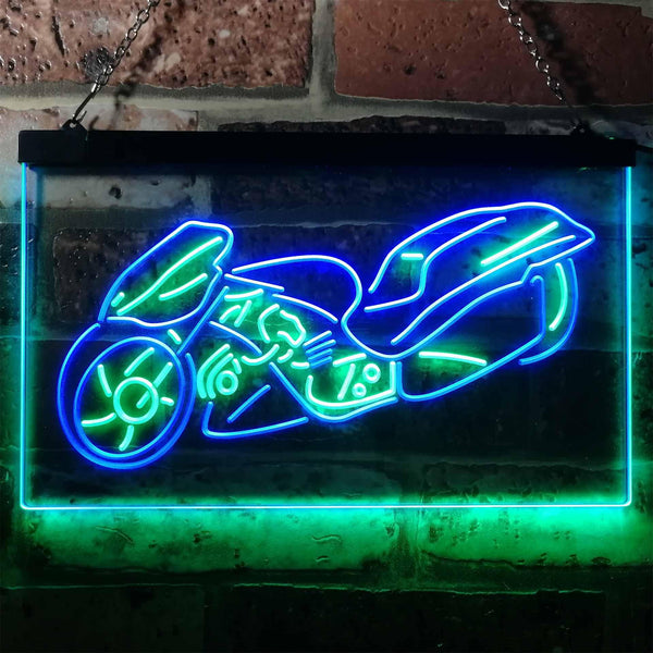 ADVPRO Motorcycle Shop Repair Lover Bar Dual Color LED Neon Sign st6-i3172 - Green & Blue