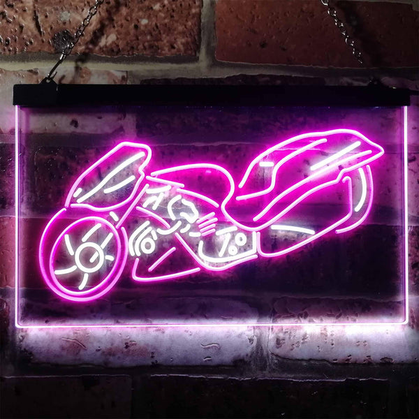 ADVPRO Motorcycle Shop Repair Lover Bar Dual Color LED Neon Sign st6-i3172 - White & Purple