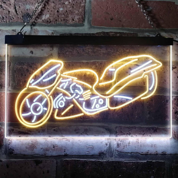 ADVPRO Motorcycle Shop Repair Lover Bar Dual Color LED Neon Sign st6-i3172 - White & Yellow