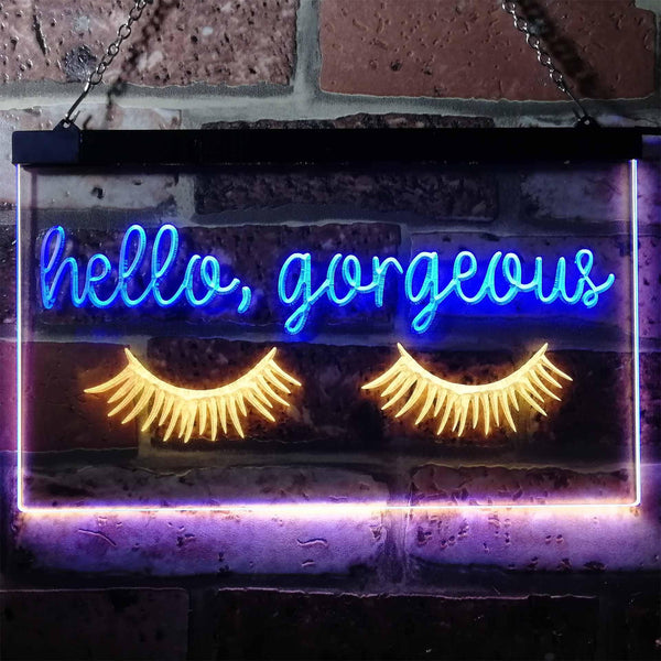 ADVPRO Hello Gorgeous Eyelash Room Display Dual Color LED Neon Sign st6-i3178 - Blue & Yellow