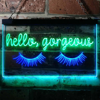 ADVPRO Hello Gorgeous Eyelash Room Display Dual Color LED Neon Sign st6-i3178 - Green & Blue