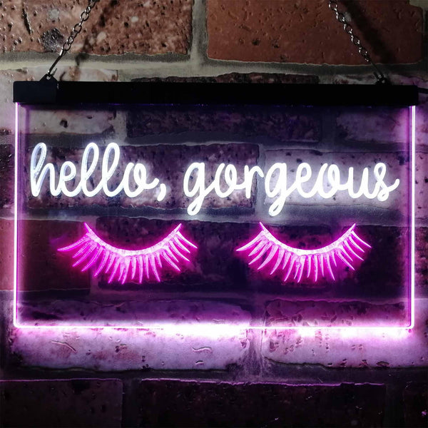 ADVPRO Hello Gorgeous Eyelash Room Display Dual Color LED Neon Sign st6-i3178 - White & Purple