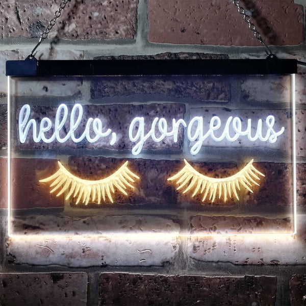 ADVPRO Hello Gorgeous Eyelash Room Display Dual Color LED Neon Sign st6-i3178 - White & Yellow