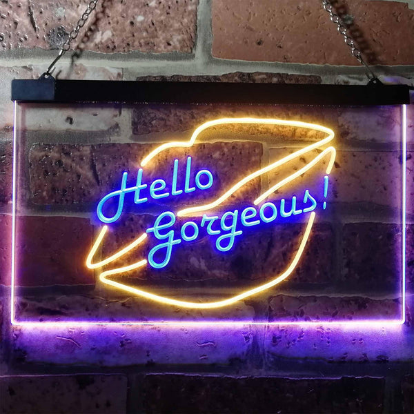 ADVPRO Hello Gorgeous Lips Room Decoration Dual Color LED Neon Sign st6-i3179 - Blue & Yellow