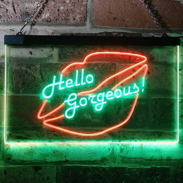 ADVPRO Hello Gorgeous Lips Room Decoration Dual Color LED Neon Sign st6-i3179 - Green & Red