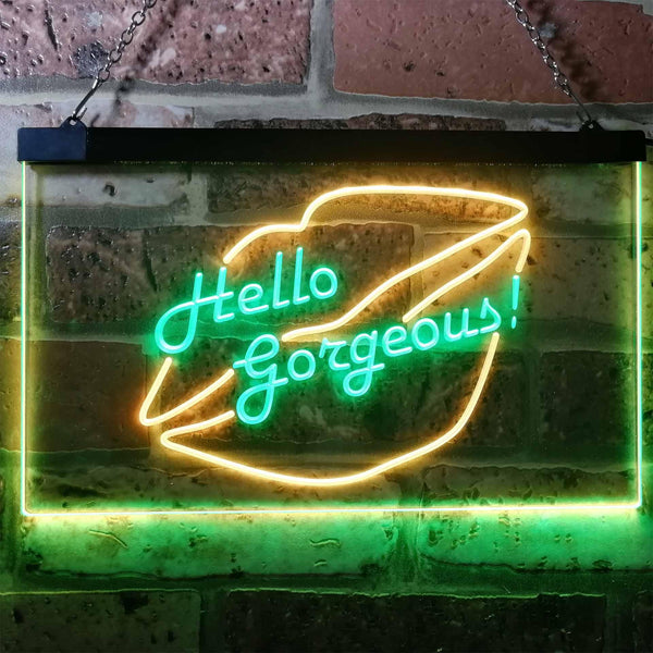 ADVPRO Hello Gorgeous Lips Room Decoration Dual Color LED Neon Sign st6-i3179 - Green & Yellow
