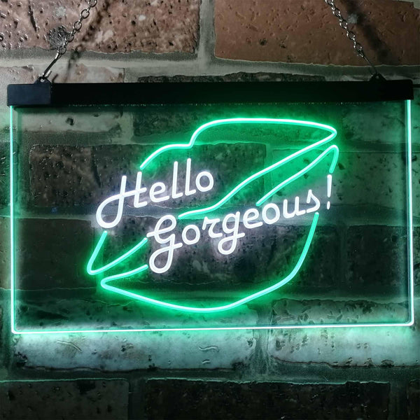ADVPRO Hello Gorgeous Lips Room Decoration Dual Color LED Neon Sign st6-i3179 - White & Green