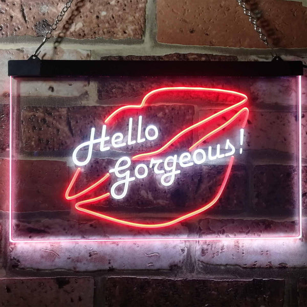 ADVPRO Hello Gorgeous Lips Room Decoration Dual Color LED Neon Sign st6-i3179 - White & Red