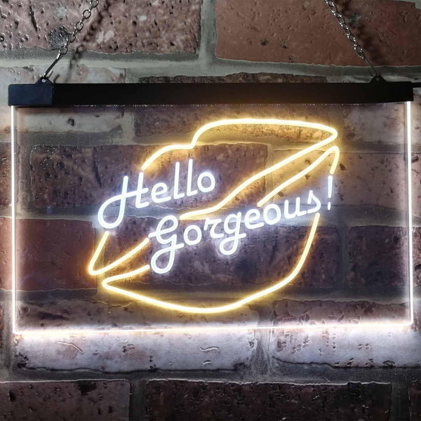 ADVPRO Hello Gorgeous Lips Room Decoration Dual Color LED Neon Sign st6-i3179 - White & Yellow