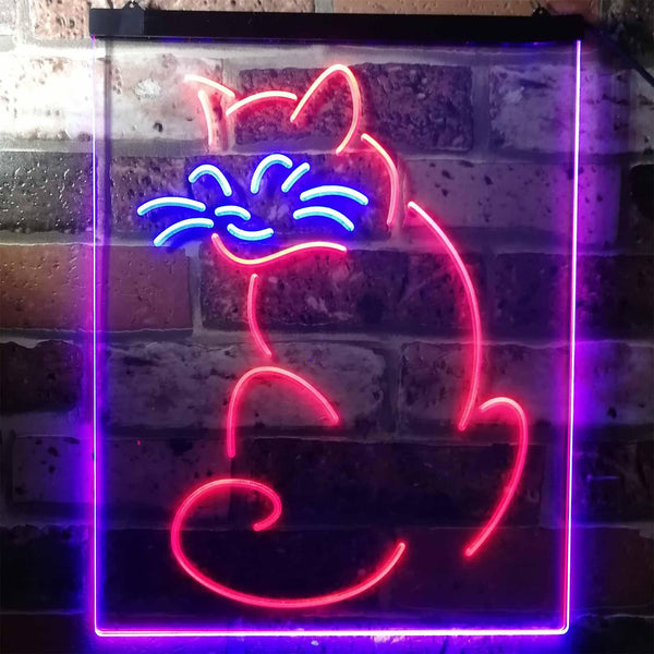 ADVPRO Cat Kitten Lover Pet Shop Grooming Night Light  Dual Color LED Neon Sign st6-i3186 - Blue & Red