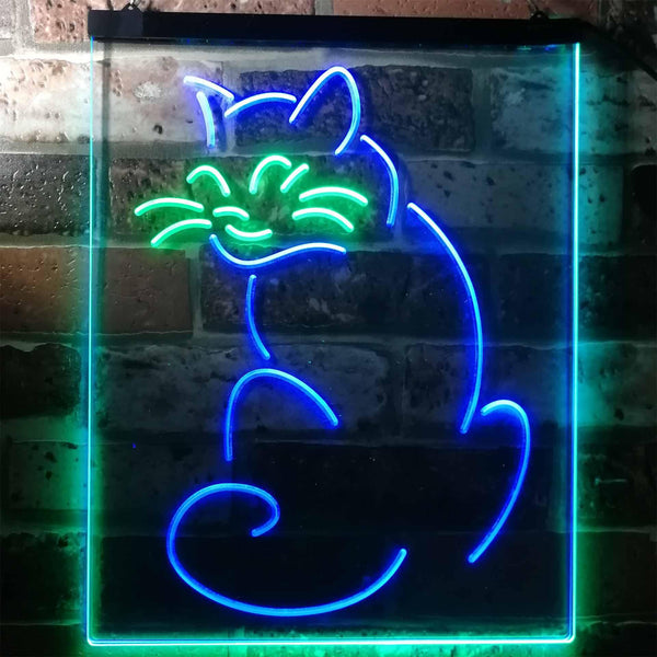 ADVPRO Cat Kitten Lover Pet Shop Grooming Night Light  Dual Color LED Neon Sign st6-i3186 - Green & Blue