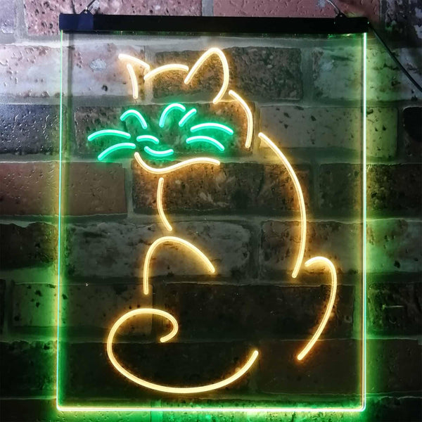 ADVPRO Cat Kitten Lover Pet Shop Grooming Night Light  Dual Color LED Neon Sign st6-i3186 - Green & Yellow