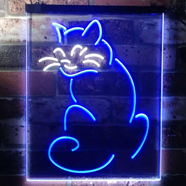 ADVPRO Cat Kitten Lover Pet Shop Grooming Night Light  Dual Color LED Neon Sign st6-i3186 - White & Blue