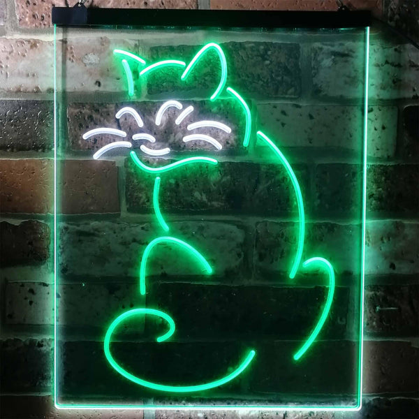 ADVPRO Cat Kitten Lover Pet Shop Grooming Night Light  Dual Color LED Neon Sign st6-i3186 - White & Green
