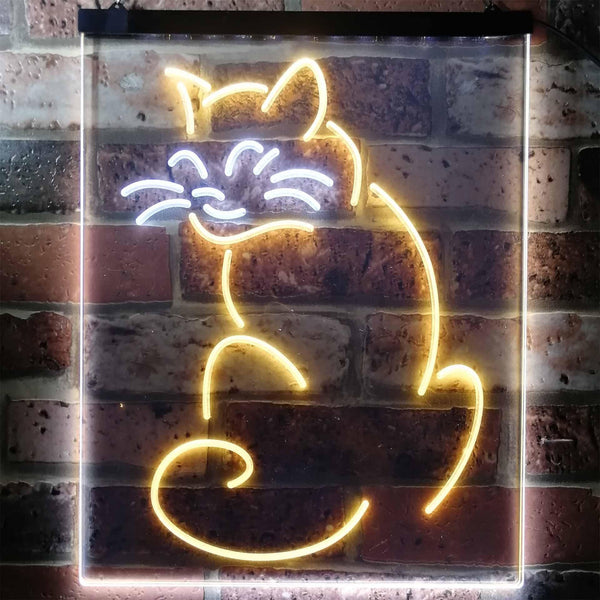 ADVPRO Cat Kitten Lover Pet Shop Grooming Night Light  Dual Color LED Neon Sign st6-i3186 - White & Yellow