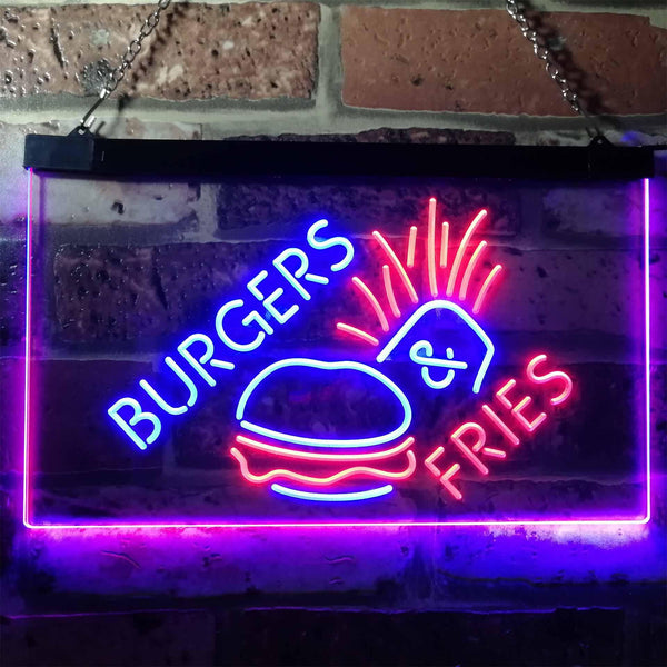 ADVPRO Burgers & Fries Fast Food Open Shop Dual Color LED Neon Sign st6-i3192 - Blue & Red