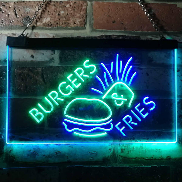 ADVPRO Burgers & Fries Fast Food Open Shop Dual Color LED Neon Sign st6-i3192 - Green & Blue