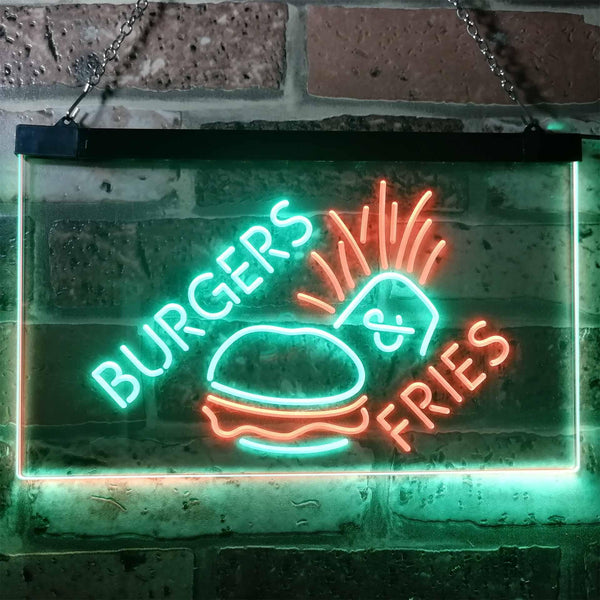 ADVPRO Burgers & Fries Fast Food Open Shop Dual Color LED Neon Sign st6-i3192 - Green & Red
