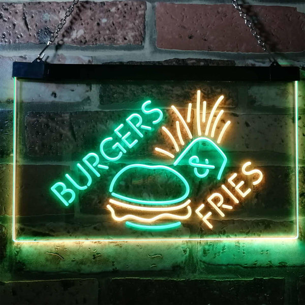 ADVPRO Burgers & Fries Fast Food Open Shop Dual Color LED Neon Sign st6-i3192 - Green & Yellow