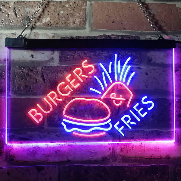 ADVPRO Burgers & Fries Fast Food Open Shop Dual Color LED Neon Sign st6-i3192 - Red & Blue